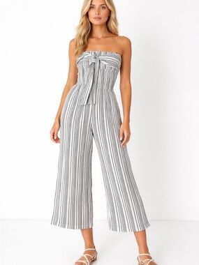 Lascana jumpsuit cropped striped size 6 wide leg sleeveless